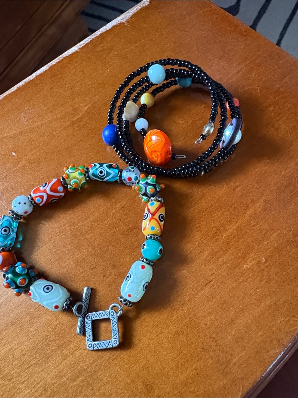 2 Bracelets Multicolor Glass Bead Bracelet - Turquoise & Orange